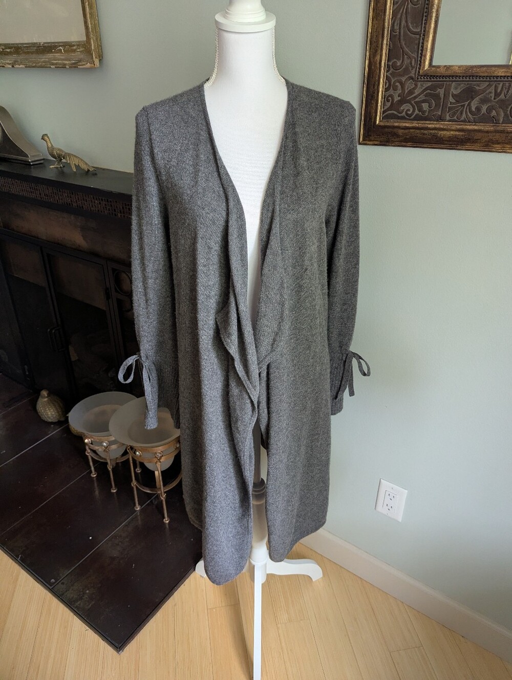 Design History Wmns Medium Pure Cashmere Open Long Cardigan Grey Tie BellSLV 141
